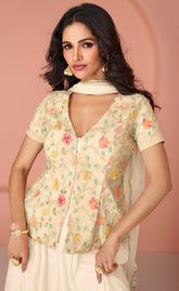 Exclusive Off White Pure Georgette dress with detailed embroidery and thread work